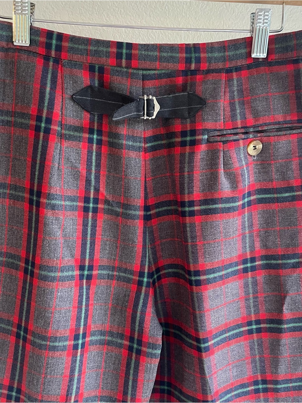Vintage 50s 60s Women's Red plaid tartan trousers gray tone upcycled - Picture 4 of 12